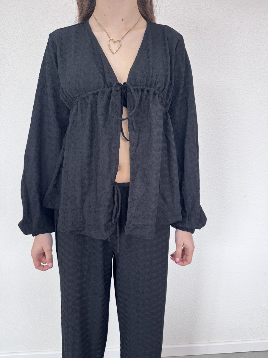 Gina Tricot textured top zwart maat XS