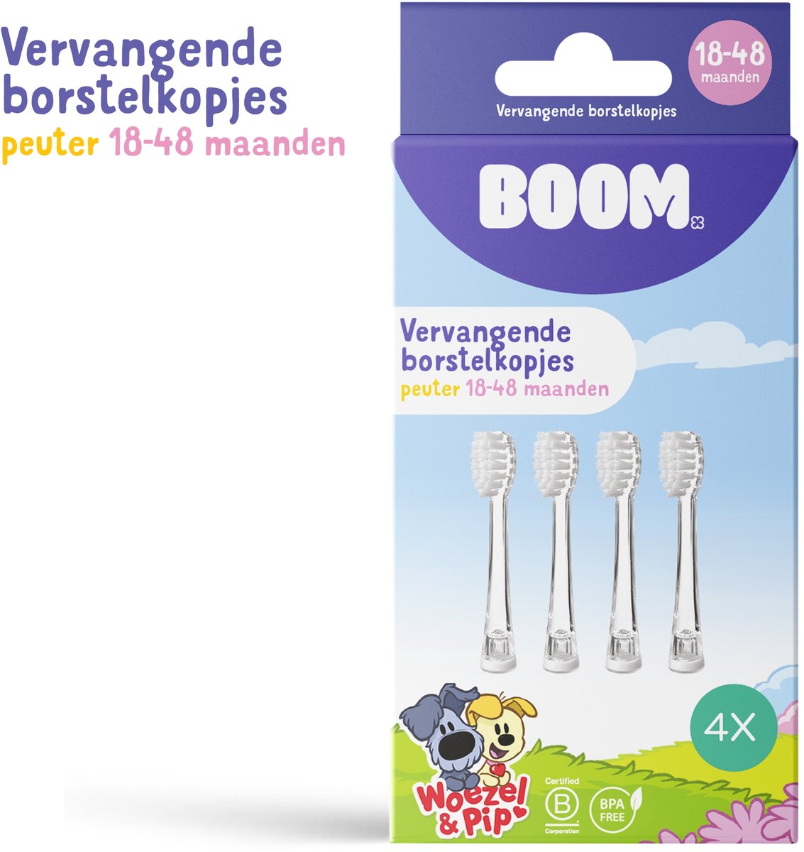 BOOM - Woezel & Pip Vervangende borstelkopjes voor sonische tandenborstel - Peuter