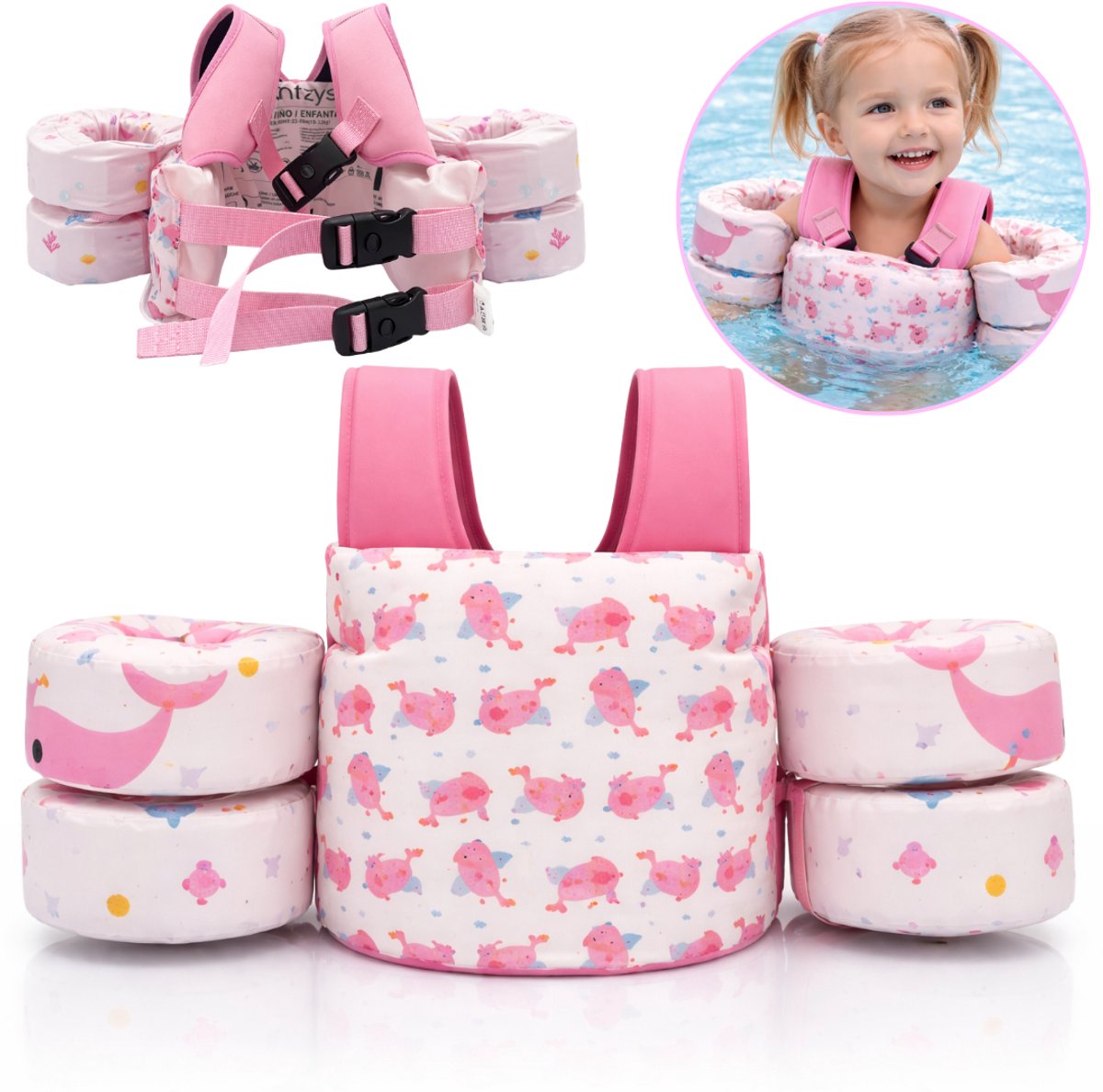 Montzys® Puddle Jumper Roze - Zwembandjes & Zwemvest - Reddingvest Kind - Drijfvest & Zwemvleugels - Swimtrainer & Zwemgordel - Kinderen van 2 tot