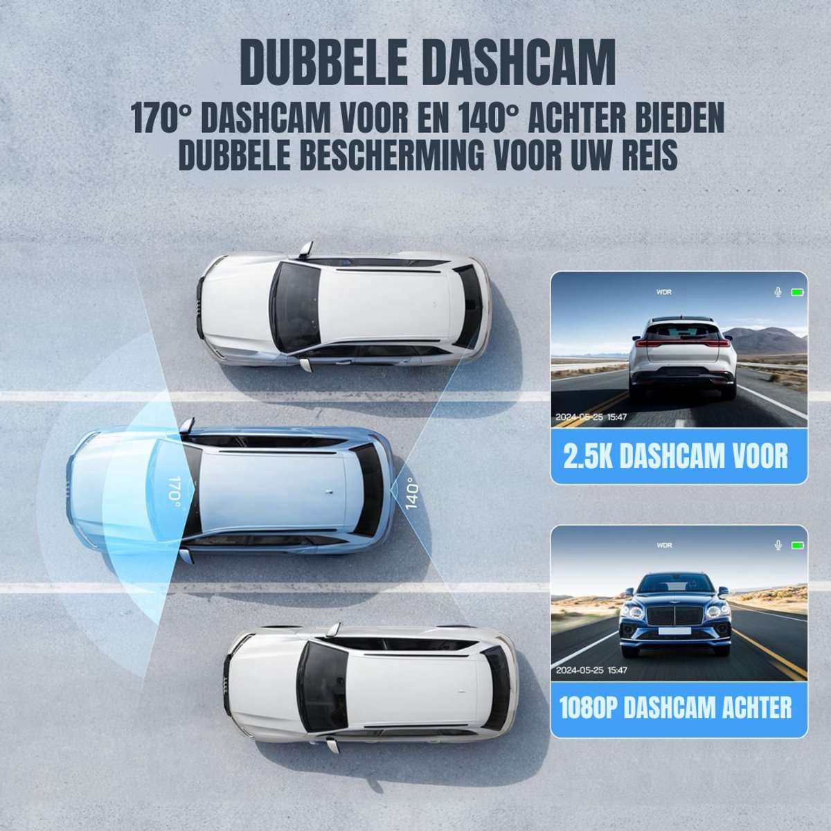 SAVI® Dashcam voor Auto Voor en Achter - Dashcam -Zwart - 9cmx 4cmx 5cm; 345 g – foto 3