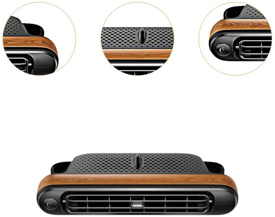 Auto hoofdsteun ventilator USB met dubbele turbo, 3 snelheden, stille brushless motor, houtlook, ABS behuizing