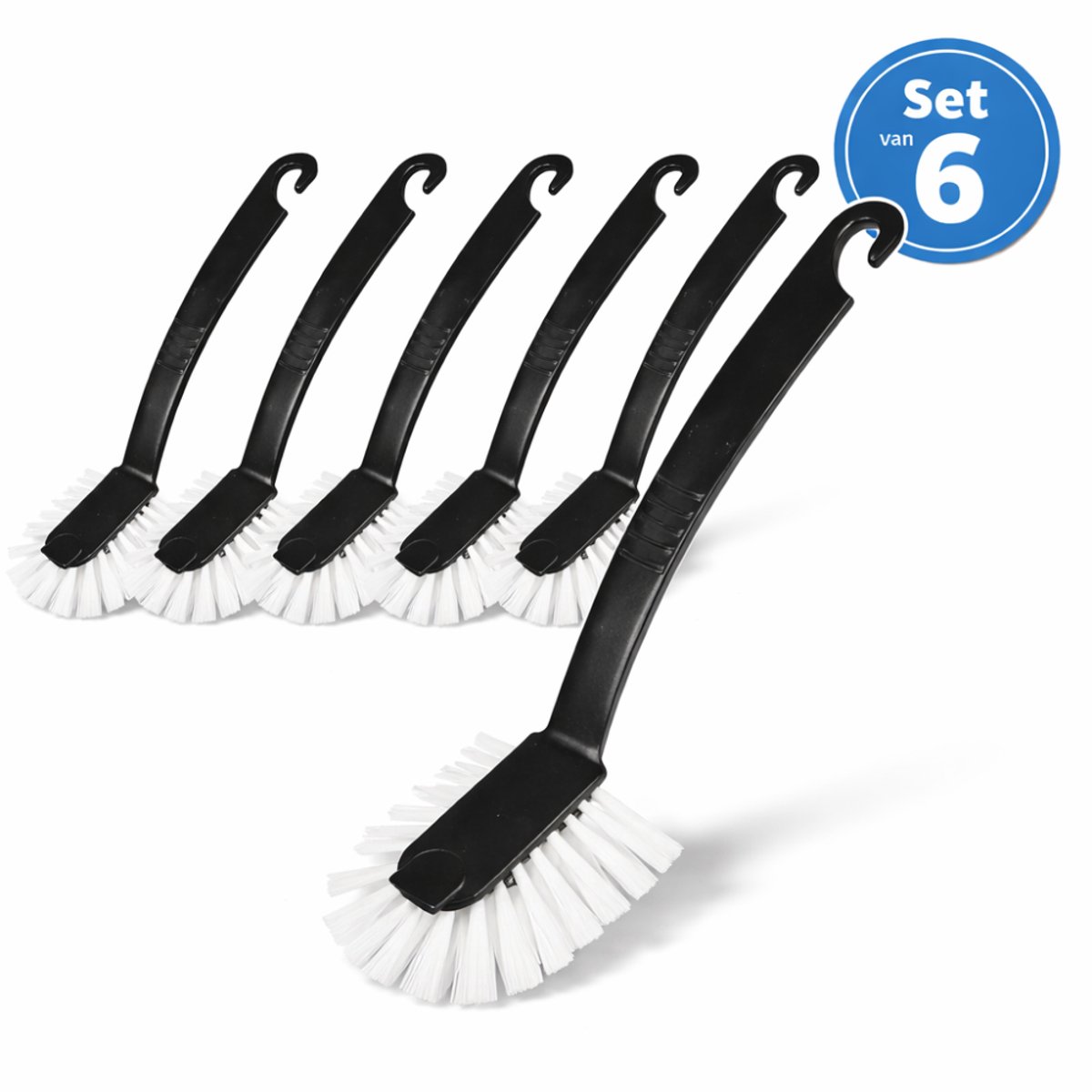 Afwasborstel - Afwasborstels 6 stuks Zwart - Set afwasborstels - Zwart - Wit