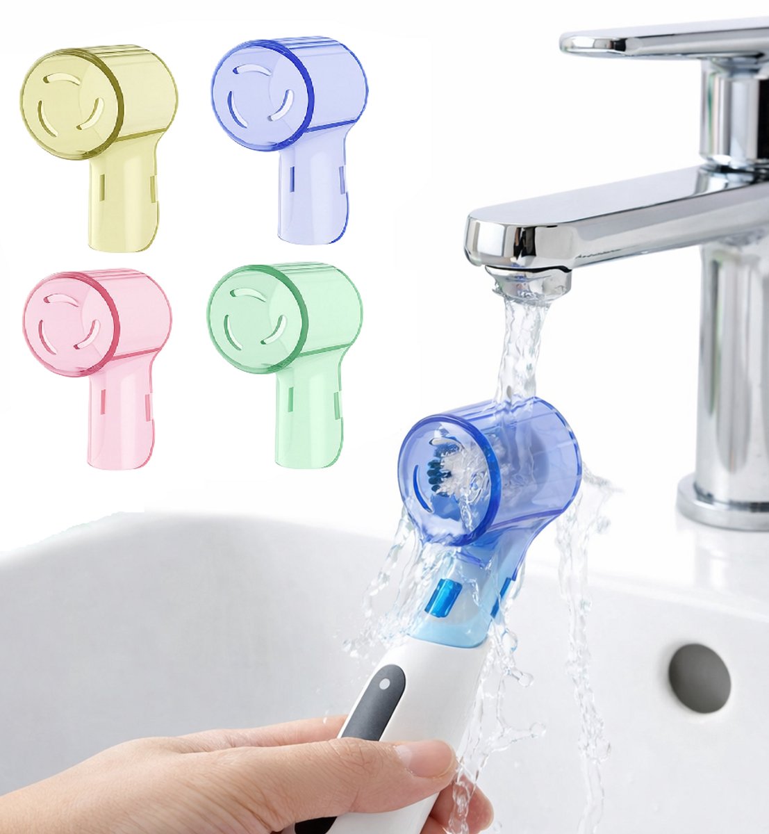 Beschermkapjes voor Elektrische Tandenborstel – Set van 4 – Rond – Mix Kleur – Duurzaam Kunststof – Herbruikbaar & Wasbaar