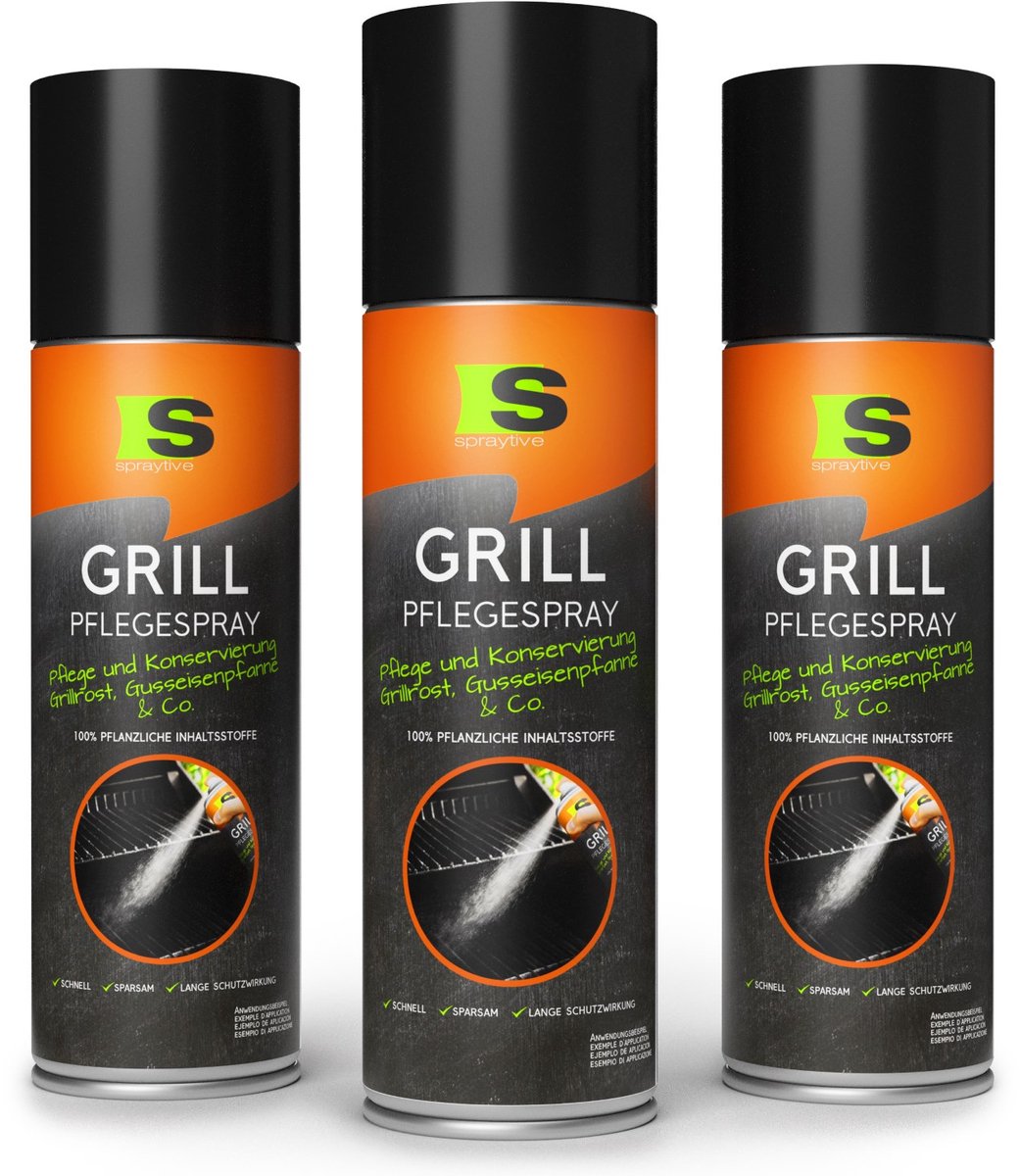 Spraytive 3x 500ml BBQ onderhoudsspray antiaanbak grillolie voor grillrooster gietijzer en rvs beschermt tegen roest