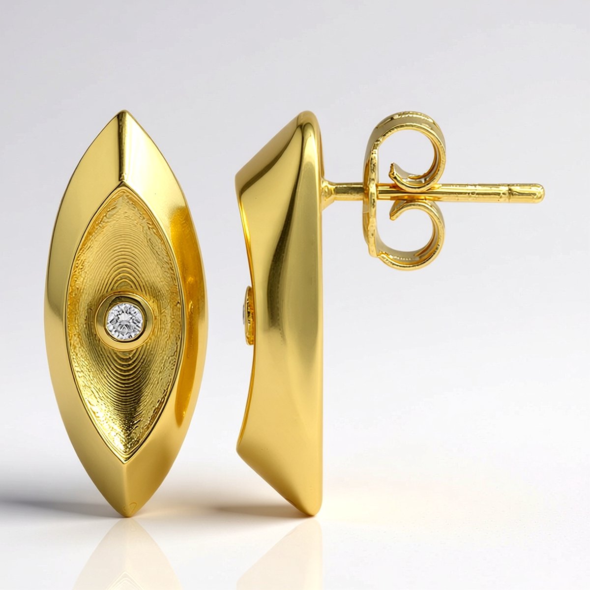 Cavill - Zilveren Oorbellen 925 Sterling Zilver Verguld - 2x I1 (G) Diamant Briljant 0,05 ct - 20 mm - Elegante Oorknopjes Push Sluiting
