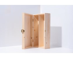 Luxe 2-vaks houten kist met slot, scharnieren en gratis houtwol – Geschenkdoos voor wijn