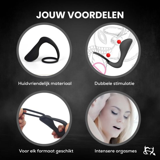 Zwarte prostaatstimulator: huidvriendelijk materiaal, dubbele stimulatie, geschikt voor elk formaat, intense orgasmes.