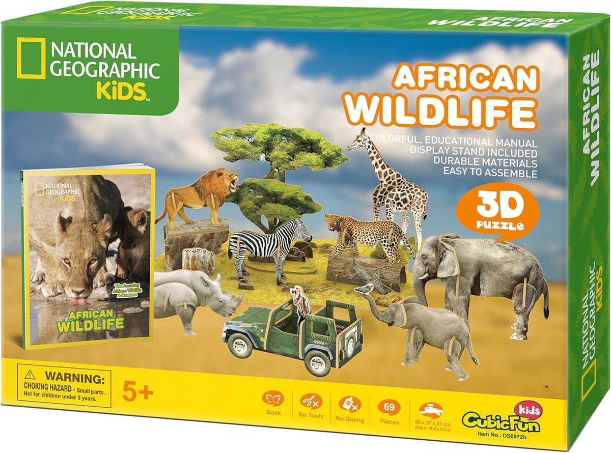 3D Puzzel - Dierenpuzzel - Educatief Spel - 69 Delen - 60 x 37 x 21 cm