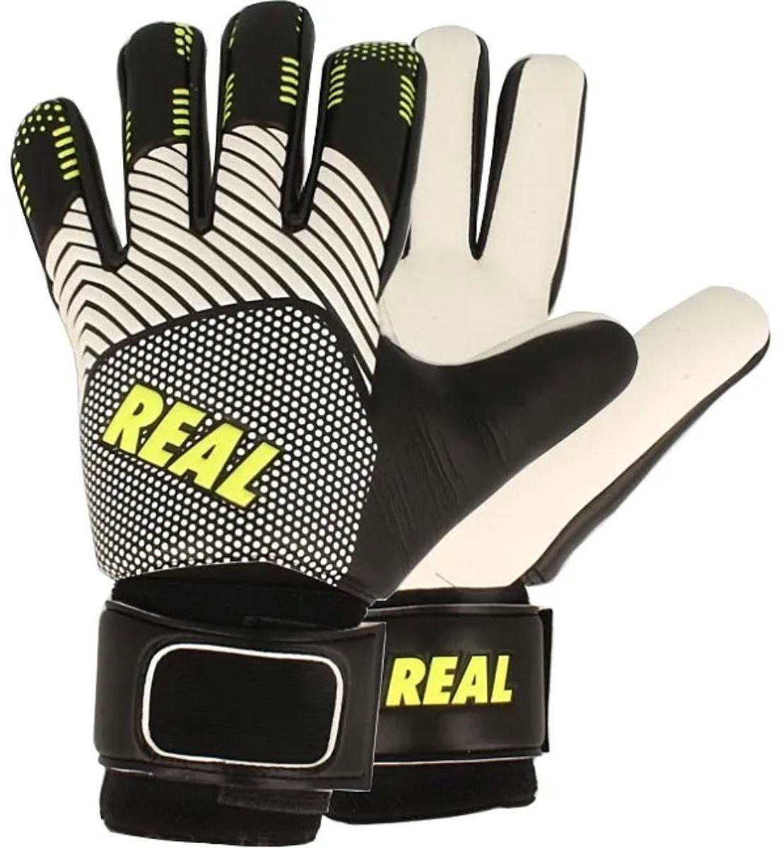 Real Fusion Keepershandschoenen Kinderen - Zwart / Wit / Fluogeel | Maat: 5