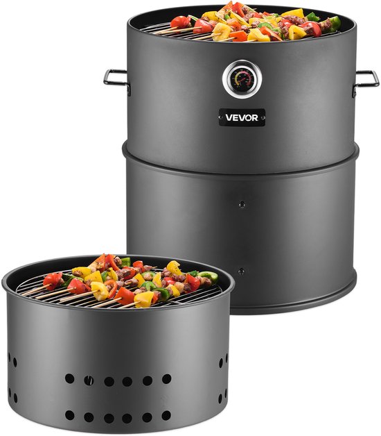 VEVOR Rookoven, 470mm, Houtskoolgrill, Barbecue Rookoven, Gecoat Stalen Grillvat met 2 Grillroosters, 1 Ophangstang, 6 Haken en Thermometer van VEVOR — afbeelding 3