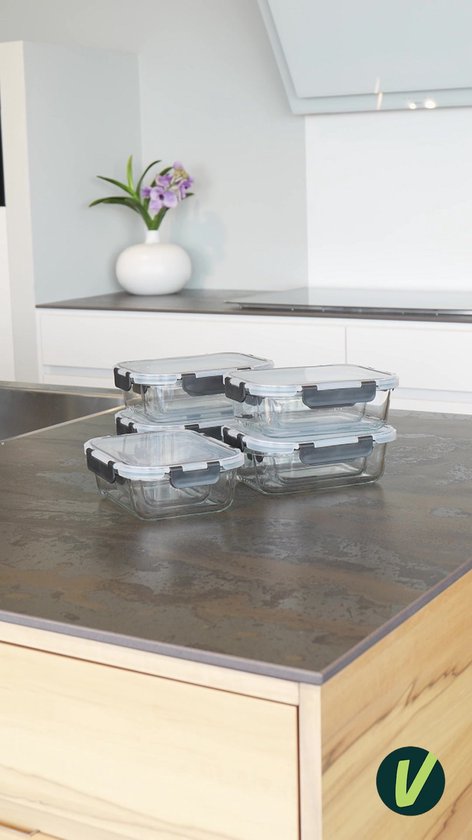 Boîtes de conservation en Glas - Lot de 10 - Boîtes Prep des repas - Boîtes de congélation - 1040 ml / 370 ml - Vert vif