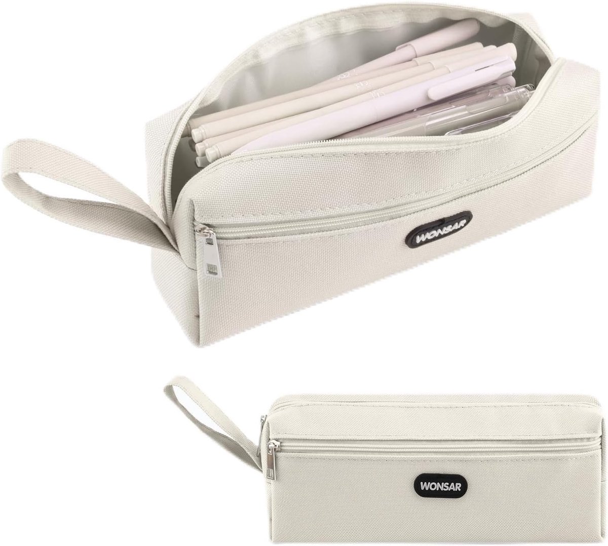 Pennenetui Compact - Etui Pennen - Studenten Kantoor - Lichtgewicht Oxford Doek - 22 x 13 cm - Gebroken wit