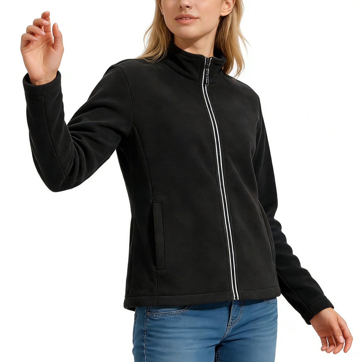 BUBW® Dames Outdoorjas Warme Fleece Jas Winddicht & Lichtgewicht Softshell Jas Zwart