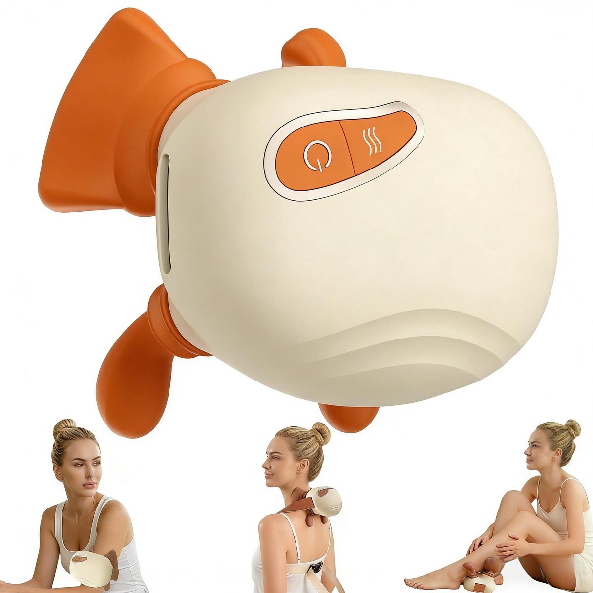 Belle's product-4D draadloze nek- en schoudermassager -Nekmassage apparaat Draadloos- Bionische handmassage & diepe weefselmassage - Draagbare kneedmassage met acupressuur - 3 standen - Voor rug, nek en schouders-oranje kleur-Belle's product