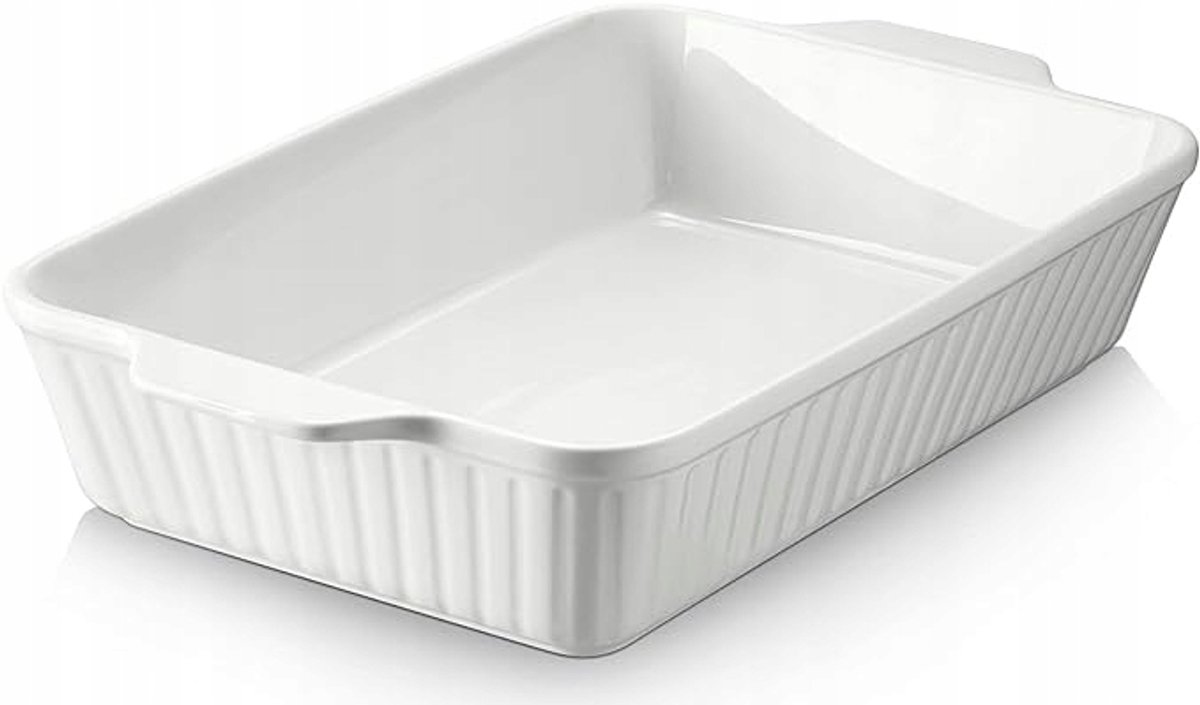 DOWAN Keramieken Ovenschaal - 23,6x33cm - 3992ml - Rechthoekig - Met handgrepen - Wit