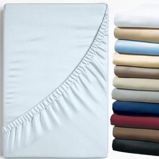 Dreamers Den - Hoeslaken - 100% Katoen Satijn - Katoensatijn - Licht Blauw - 140x200 cm - 30cm Hoekhoogte - 200 TC