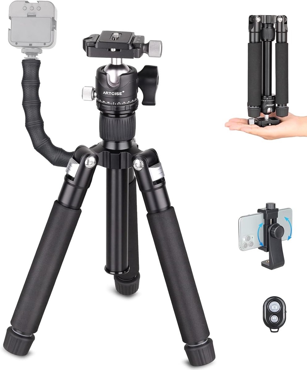 Mini Desktop Statief - Compact Statief - Foto Video - Panoramische Ball Head - 51 cm - Zwart
