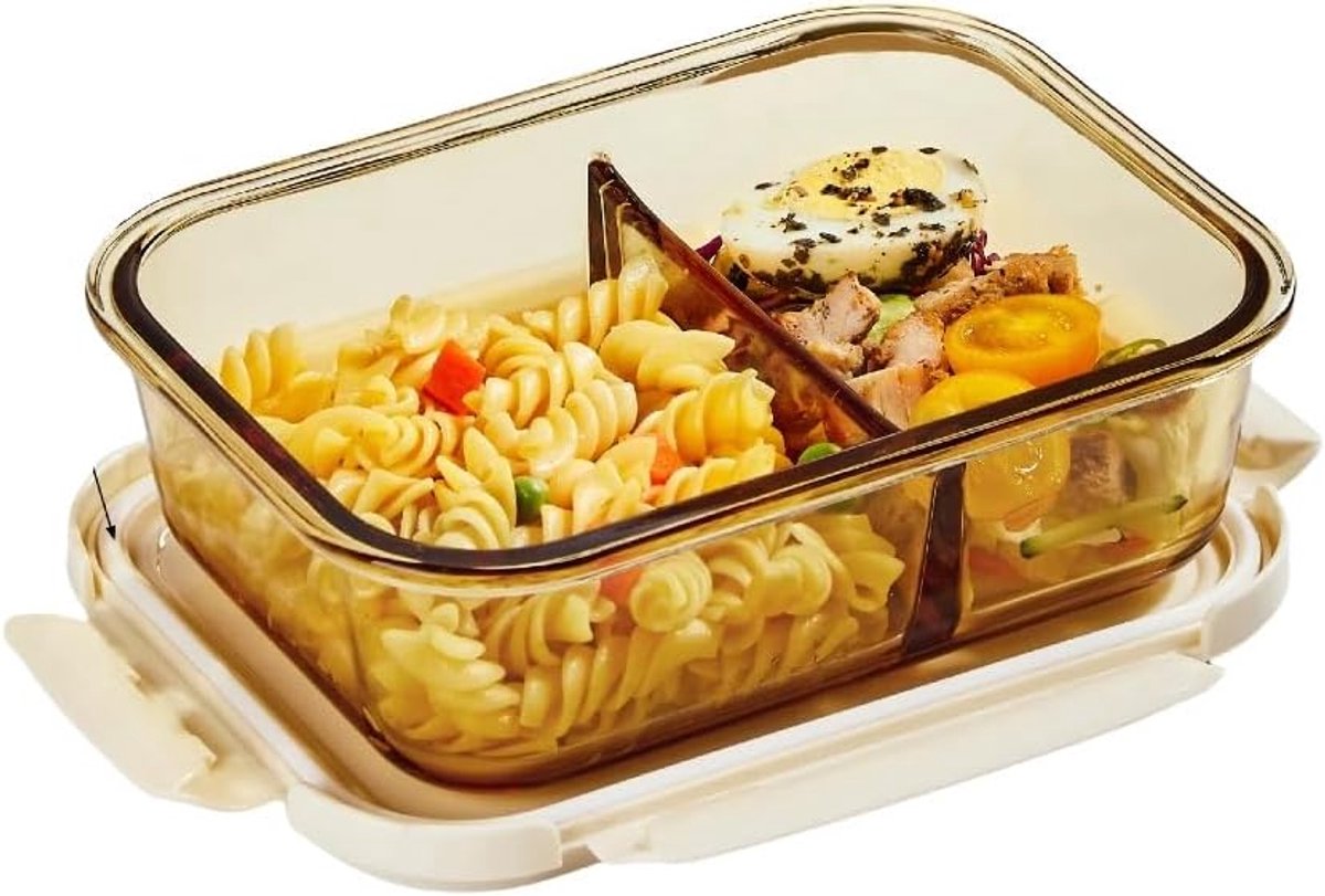 Glazen Broodtrommel - Lunchbox Maaltijdbox - Maaltijden Verwarmen - Magnetronbestendig Lekvrij - 19.8x14.8x6 cm
