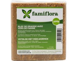 Famiflora vetblok voor buitenvogels - Met Meelwormen - 300g - Aanvullend voeder voor wilde vogels - Rijk aan meelwormen - Gemakkelijk op een voedertafel te plaatsen