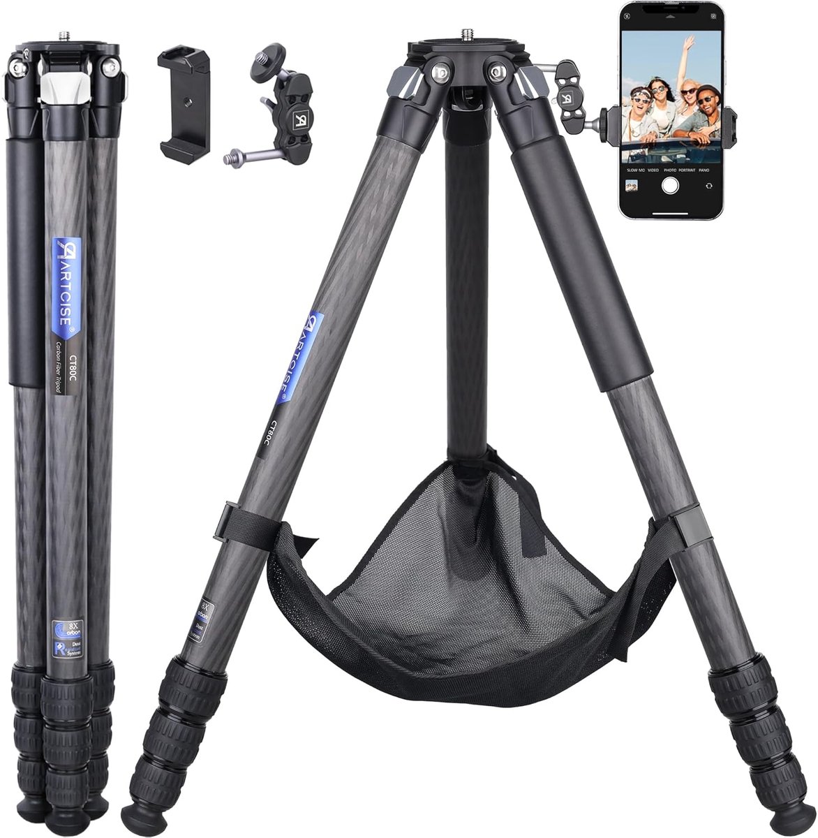 Compact Statief - Reisstatief Koolstofvezel - Fotografie Buiten - Hoge Belasting Capaciteit - 159cm Maximale Hoogte