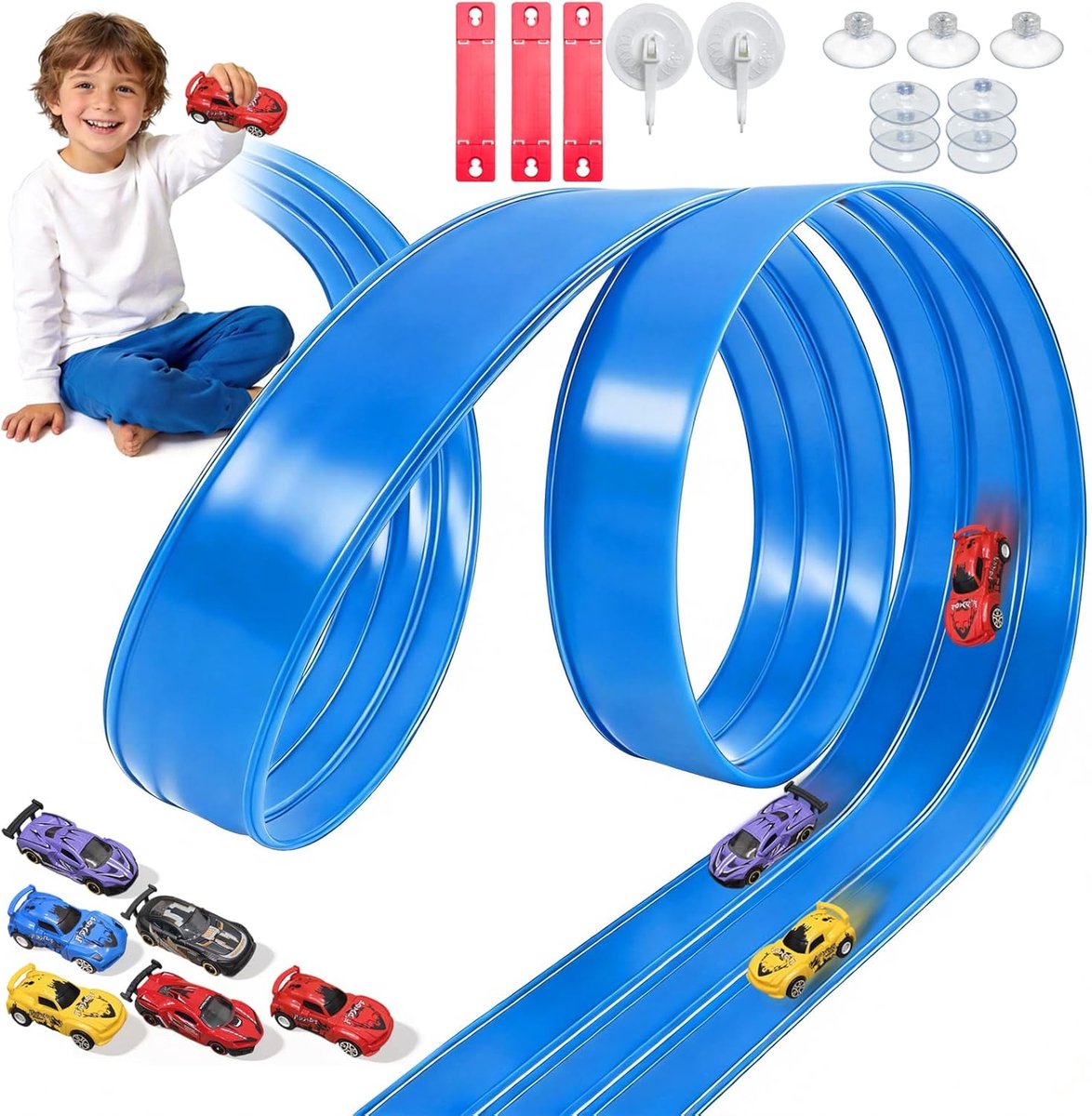 Flexibele Racebaan - Autobaan Kinderen - Uren Speelplezier - 5 Meter Baan - 3 Sporen