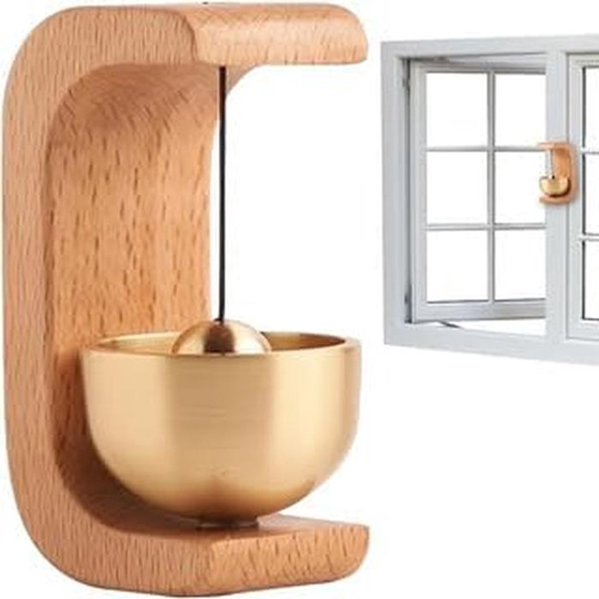 Magnetische Deurbel - Houten Windgong - Huisdecoratie - C-vormig Uniek Design - 12.9x5.3x4.7cm - Goud