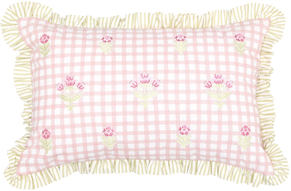 Atmosphera Geborduurd Rozenbloem Sierkussen - 58x10x38cm - Roze