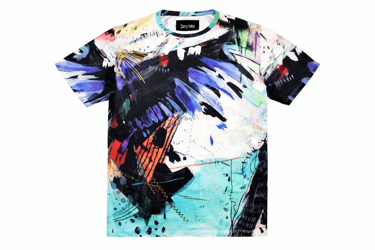 Heren / Mannen korte mouw T-shirt | Wit-Blauw-Zwart | Strand mode | Hawaii print | Maat XL