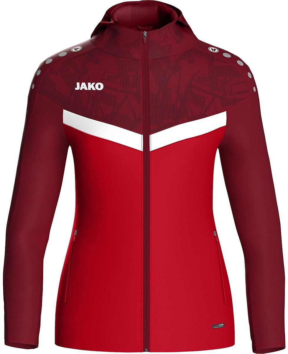 Jako Iconic Jas Met Kap Dames - Rood / Bordeaux | Maat: 40