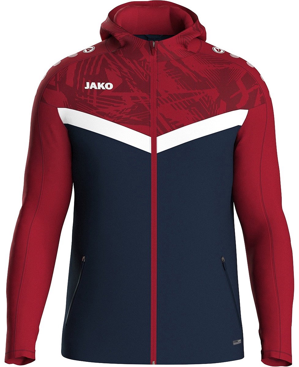 Jako Iconic Jas Met Kap Kinderen - Marine / Chilirood | Maat: 152