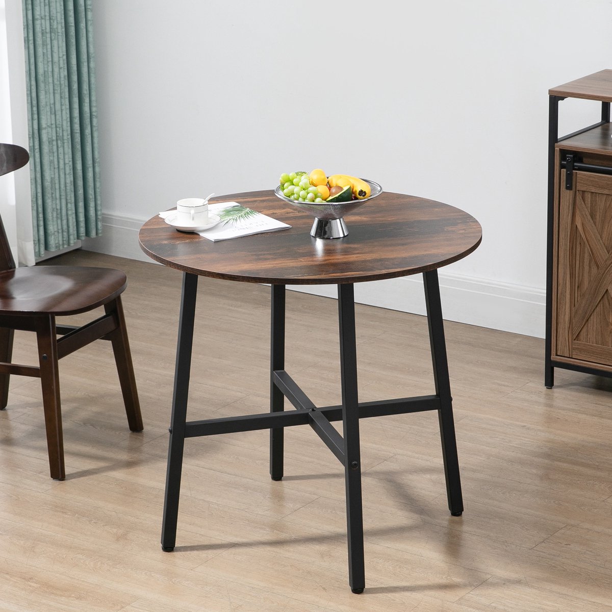 Wishdor - Eettafel - Rond - Industrieel - Houtmateriaal En Metaal - Bruin - Ø80 X 76 Cm