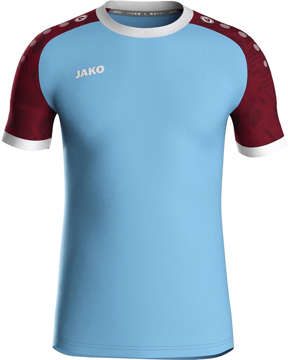 Jako Iconic Shirt Korte Mouw Kinderen - Zachtblauw / Wijnrood | Maat: 140