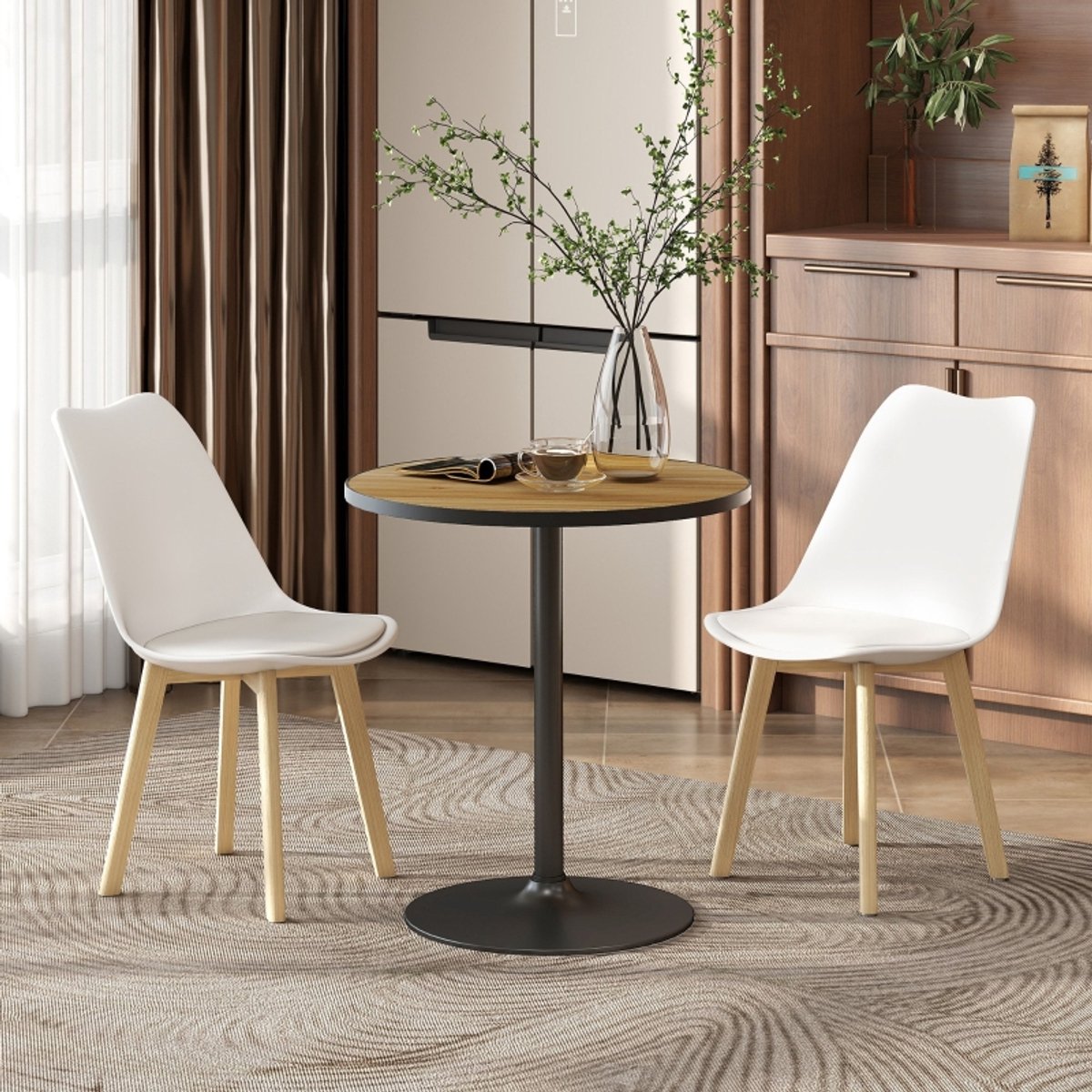 Wishdor Ronde Eettafel - Compact - Modern - Voor Eetkamer - Hout - Eikenkleur - Ø70 X 76 Cm