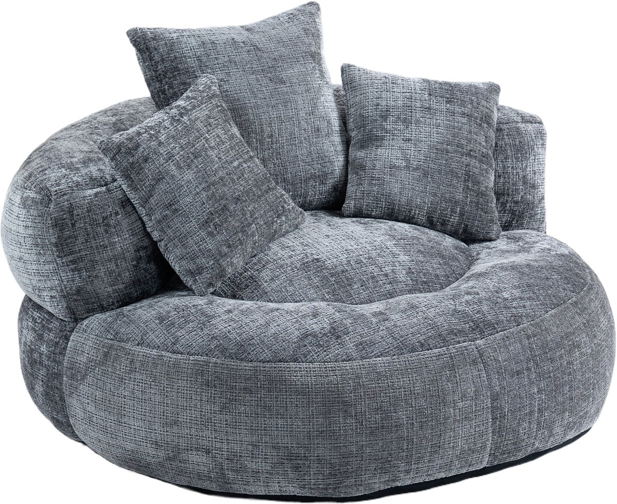 REDOM - Zitzakstoel Met Hoge Rugleuning En Armleuningen - Rond Ontwerp - Voor Woonkamer Of Slaapkamer - Chenille - Grijs - 108 X 108 X 52 Cm