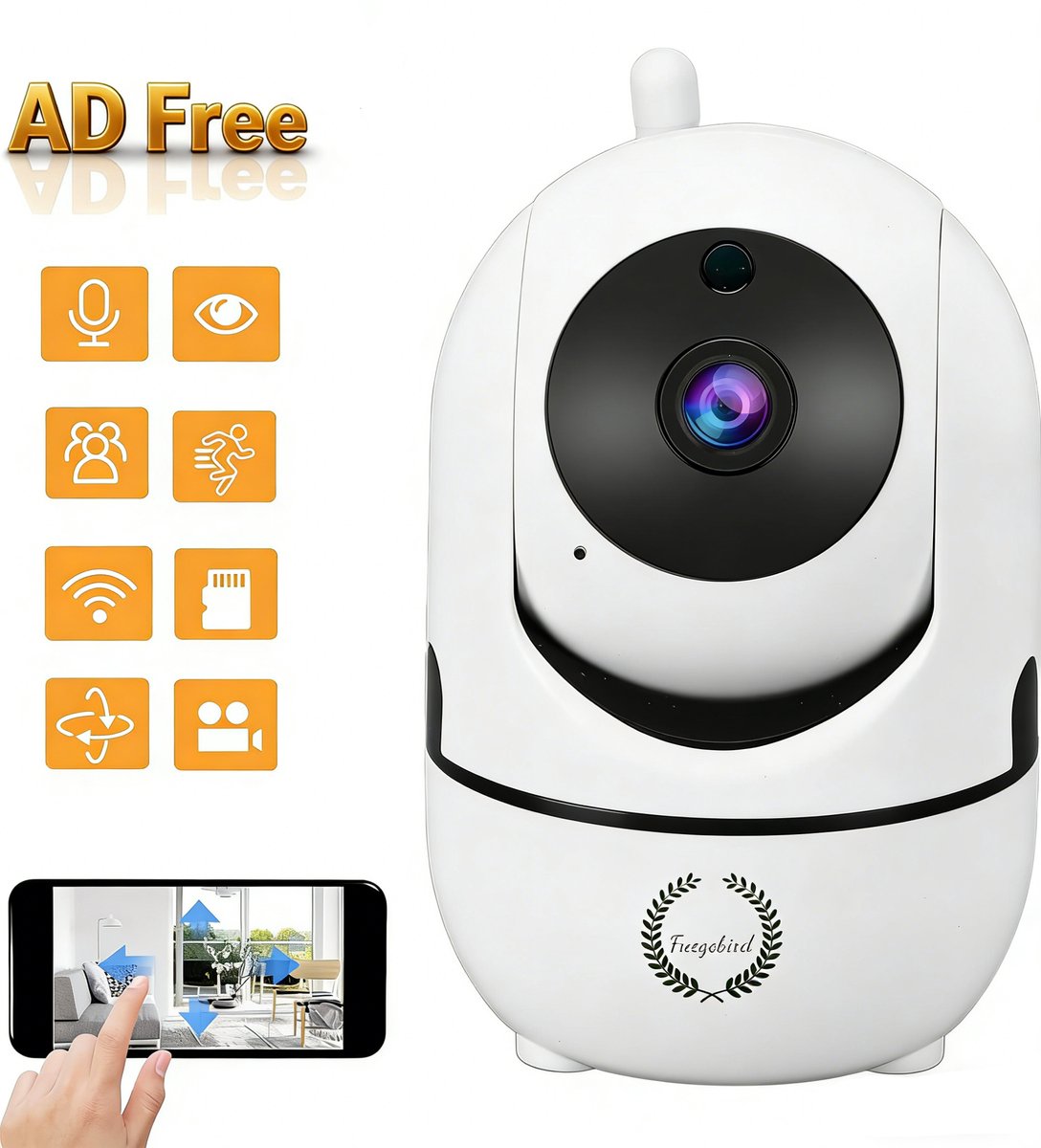 Fuegobird Indoor IP Camera - 1080P - PTZ Beveiligingscamera - Reclamevrije App (Ad-Free) - 355° Draaibaar - Huisdiercamera - Baby camera - Tweeweg Audio - Bewegingsdetectie - Compatibel met 2.4G/5G WIFI - Wit