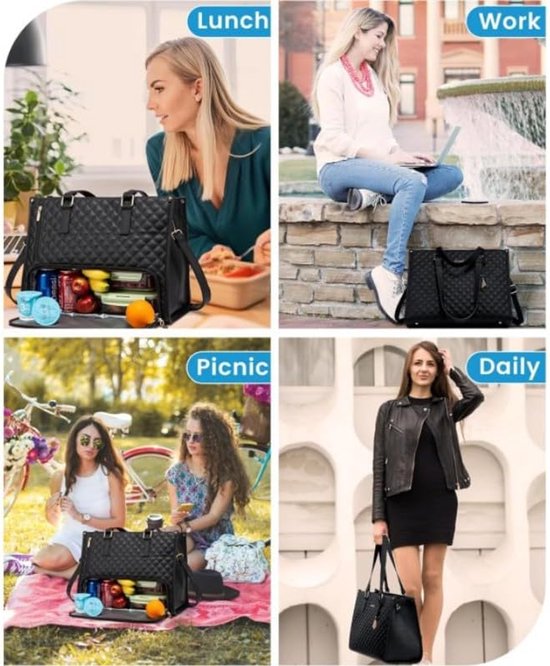 Dames lunchtas - Handtas met geïsoleerd vak - 2-in-1 lunchtas - Geschikt voor reizen, school en kantoor - Khaki van Merkloos — afbeelding 5
