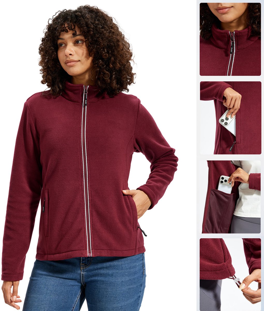 BUBW® Softshell Jas Outdoorjas Dames Winddicht Outdoorjas Warme Fleece Jas Full Zip Jacket Rood