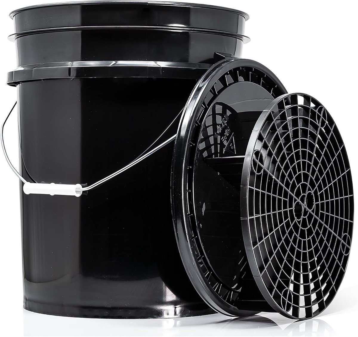 Wasemmer Set - Auto Detailing Emmer - Voertuig Reiniging - Met Vuilzeef Deksel - 20 Liter - Zwart Wit