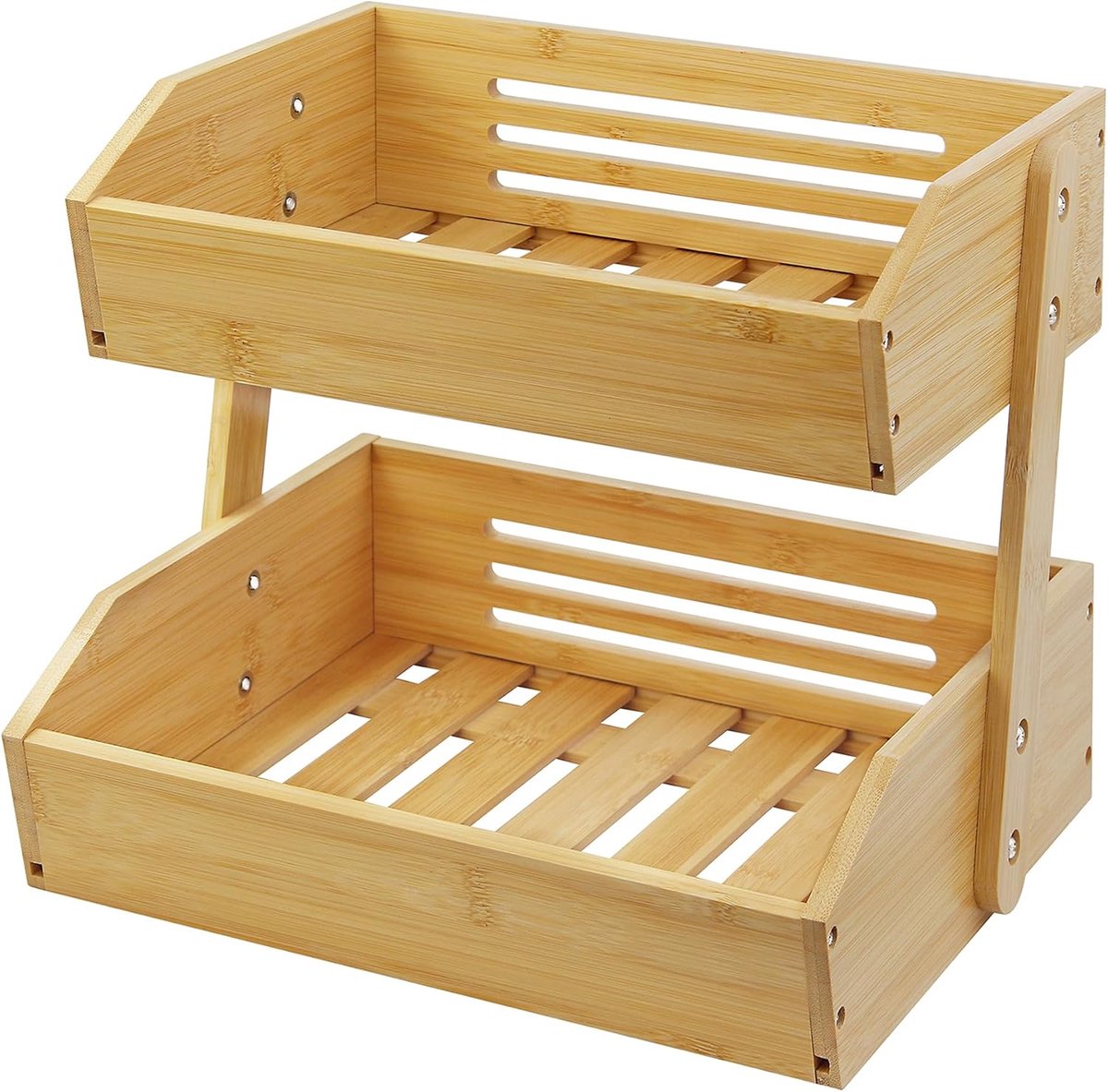 Fruitmandrek - Groentemand - Keuken Opbergen - 2-Laags Bamboe - 2 Niveaus - Natuurlijk