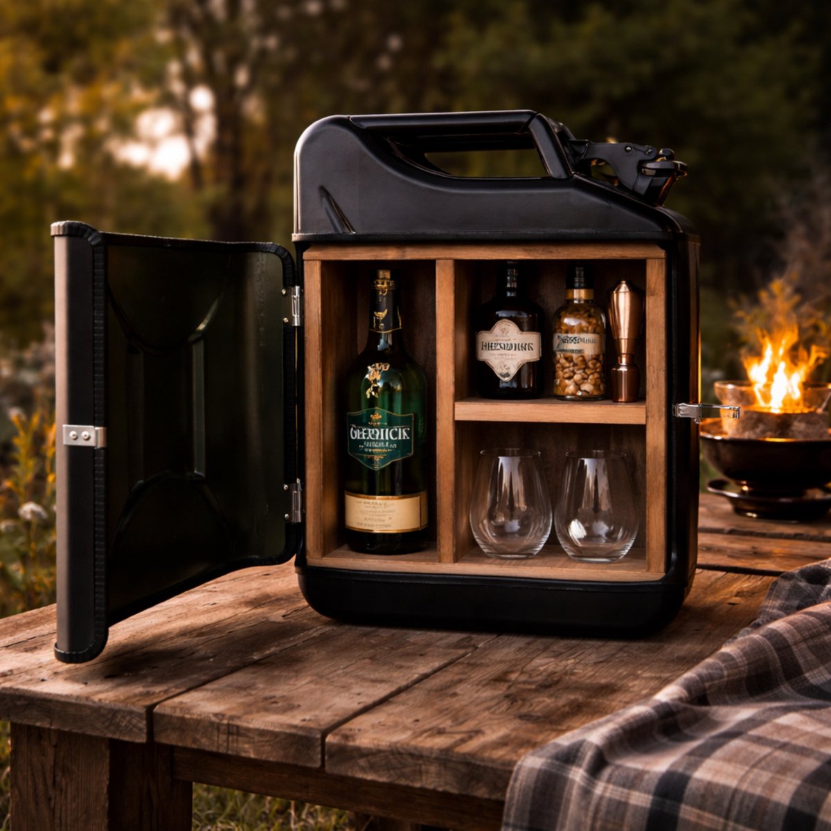 Jerrycan Gin Bar - Zwart - Stoer Design - Compact 20L - Handgemaakt