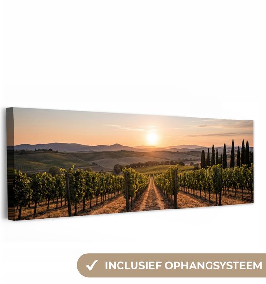 Canvas schilderij 120x40 cm - Exclusieve wanddecoratie Wijngaard - Zonsondergang - Landschap - Muurdecoratie woonkamer - Slaapkamer decoratie - Kamer accessoires - Schilderijen op canvas