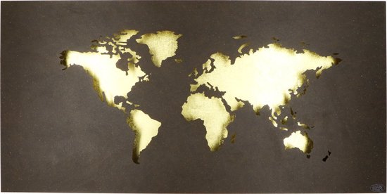 VAILLA ® Wereldkaart wanddecoratie van hout, zwart-goud, 3D-wanddecoratie voor thuis, kantoor, slaapkamer, woonkamer (wereldkaart 6