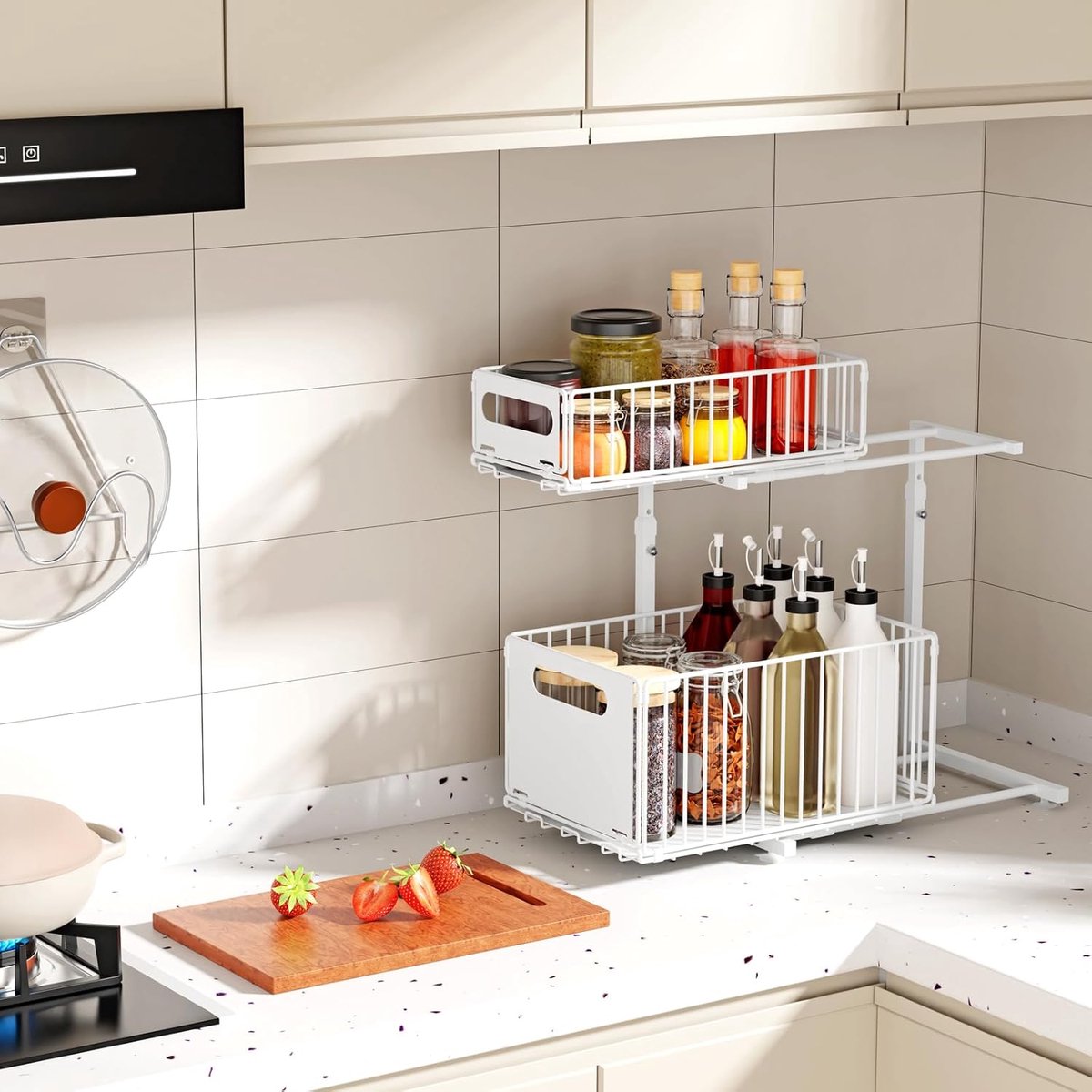 Onderkast Organizer - Keukenplank - Opbergen Kast - L-vormig Ontwerp - 26.5x38x48.5cm - Wit