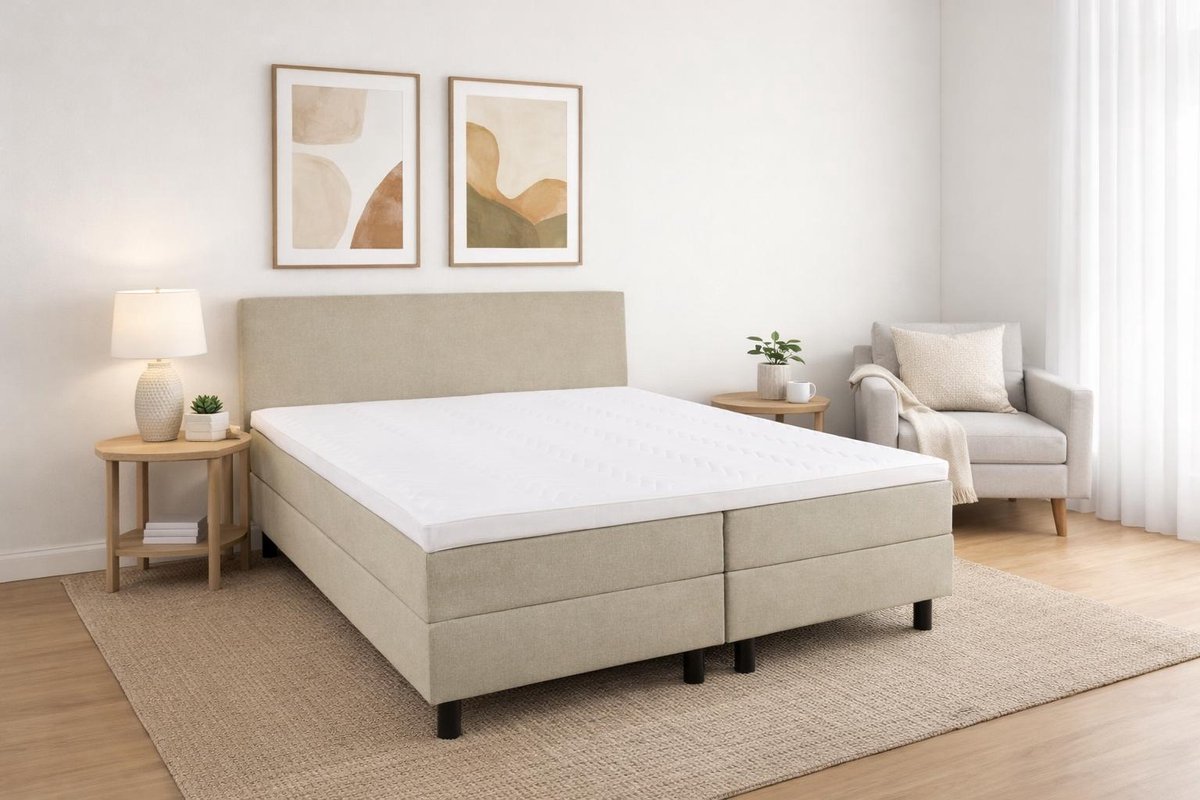 Boxspring Ayla Royal - 140x220 Compleet - Beige Glad - Ayla Matrassen - 2 persoons