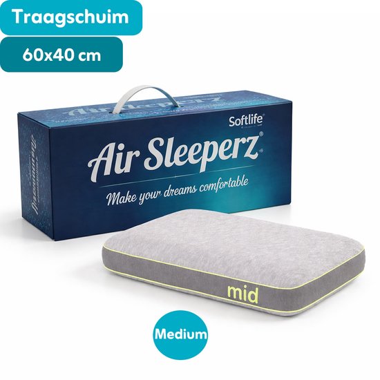 AirSleeperz® Memory Foam Hoofdkussen 60x40 cm - Medium Stevig Ergonomisch Traagschuim Kussen - Optimale Nekondersteuning - Ademend & Wasbare Hoes - Voor Zij- en Rugslapers