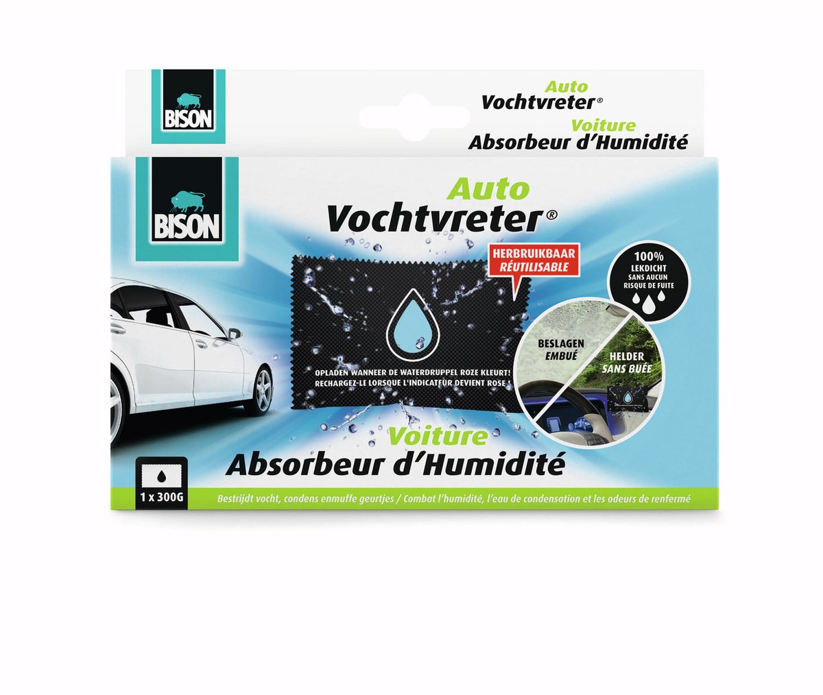 Bol.com Bison Vochtvreter® Auto, luchtonvochtiger speciaal voor in de auto, bestrijdt vocht en condens in auto's, herbruikbaar, ... aanbieding