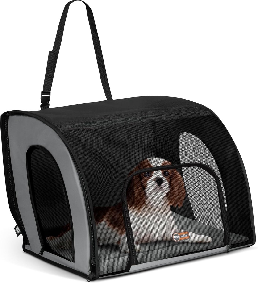 Draagtas Huisdier - Reiskennel Auto - Veilig Vervoer - Meerdere Uitgangen Gaas - 61x48x43 cm - Grijs Zwart