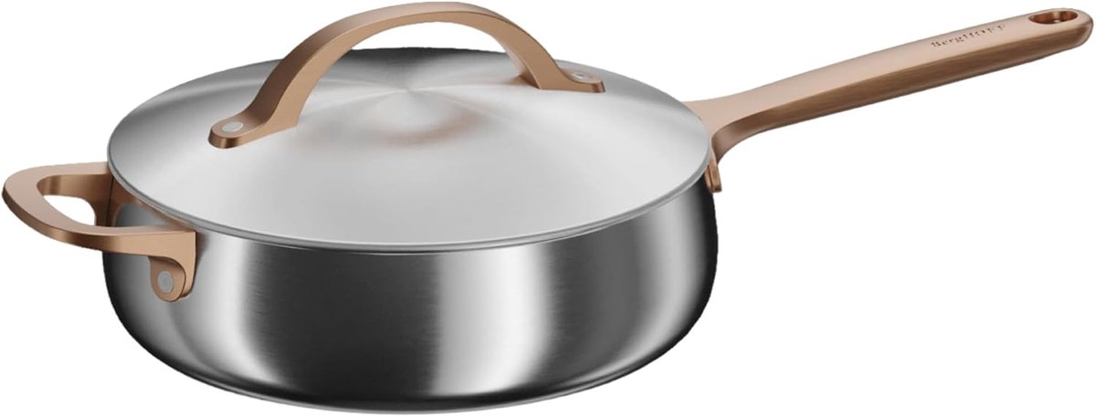 Sauteerpan met Deksel - Kasserol RVS Pan - Alle Warmtebronnen - Oven & Vaatwasserbestendig - 24cm doorsnee - Warm Blush
