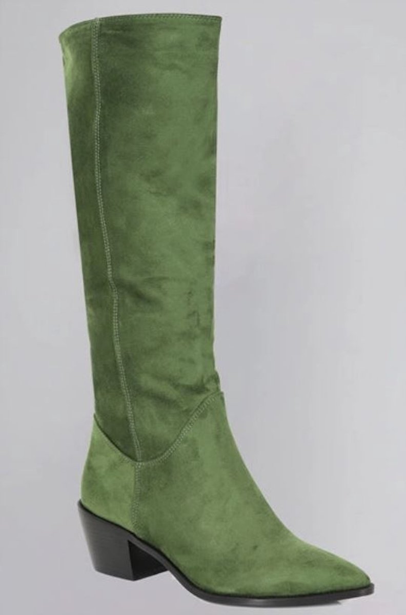 Lindy Bob - laarzen - model Sam - cowboylaarzen - mosgroen - groen - hakhoogte 5,5 cm - suedine - lange laarzen - maat 37 (4) - instapmodel