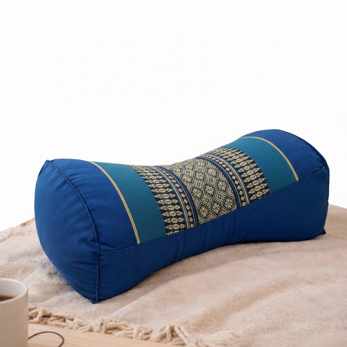 Nekkussen bone – hard & stevig kapok – ergonomisch yoga kussen / meditatiekussen – blauw – nek- en rugondersteuning